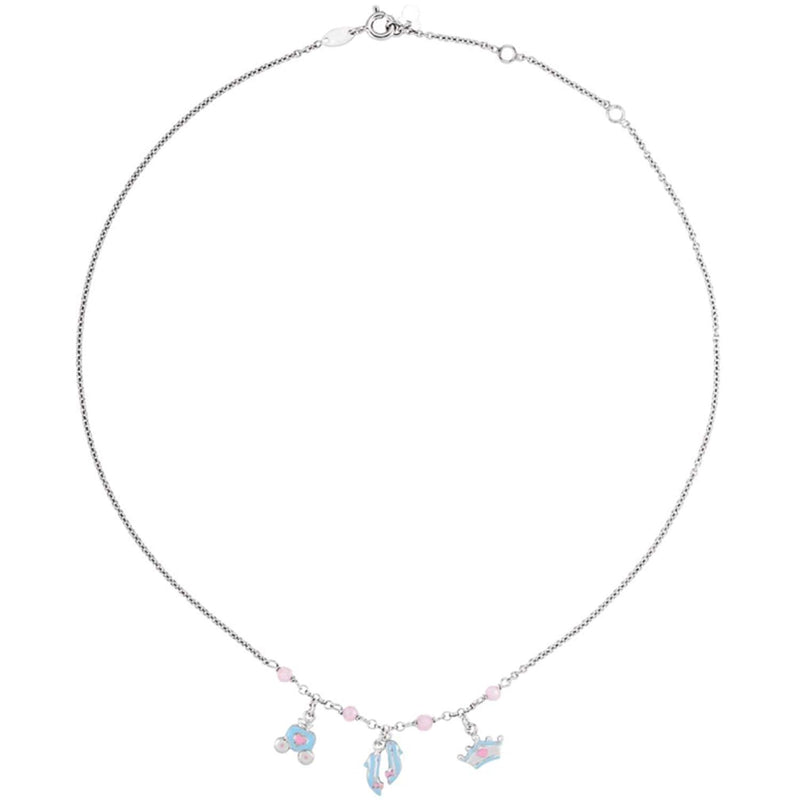Childrens Pink Cubic Zirconia Cinderella Trinket Necklace, Adjustable 14" to 16"