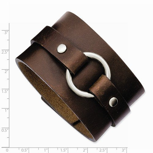 Men's Stainless Steel 45mm Brown Leather Adjustable Bracelet, 8.75"