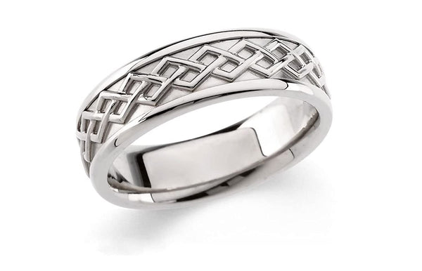 Celtic Design 7mm Comfort-Fit 14k White Gold Band, Size 11