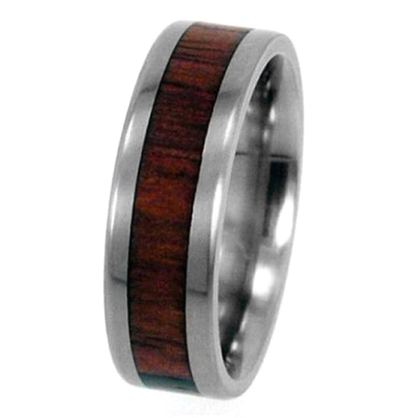 Macassar Ebony Wood Inlay 8mm Comfort Fit Titanium Wedding Band, Size 14