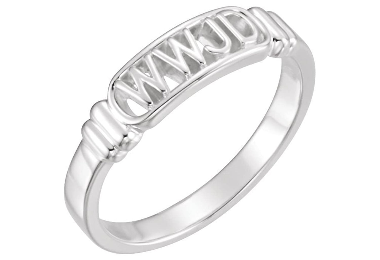 Mens 'What Would Jesus Do' 14K White Gold Ring, Size 8