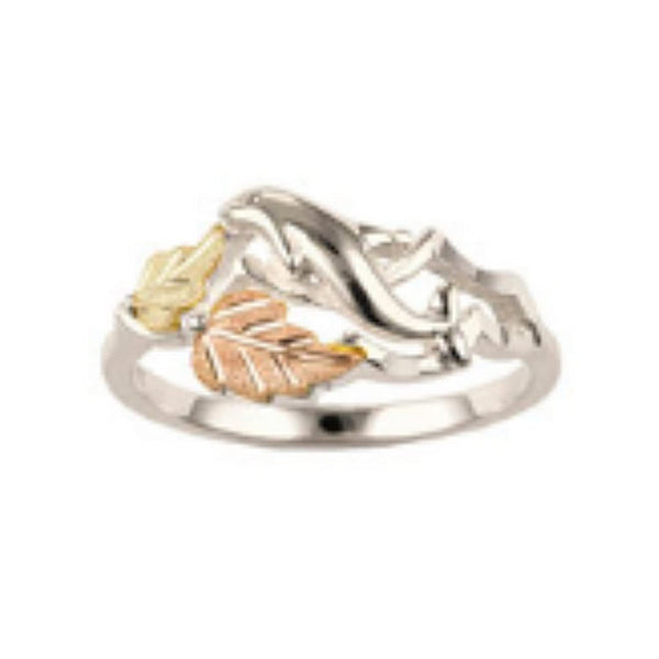 Slim-Profile Graduated Leaf Ring, Sterling Silver, 12k Green and Rose Gold Black Hills Gold Motif