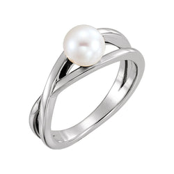White Freshwater Cultured Pearl Solitaire Ring, Rhodium-Plated 14k White Gold (6-6.5mm)