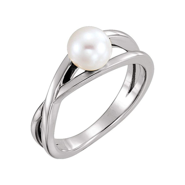 White Freshwater Cultured Pearl Solitaire Ring, Sterling Silver (6-6.5mm)