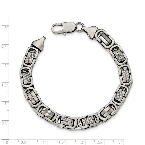 Men's Polished and Textured Stainless Steel Link Bracelet, 8.25"