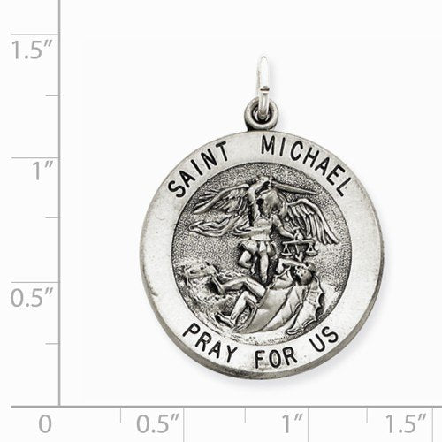 Sterling Silver Antiqued Saint Michael Medal Charm Pendant (35X25 MM)