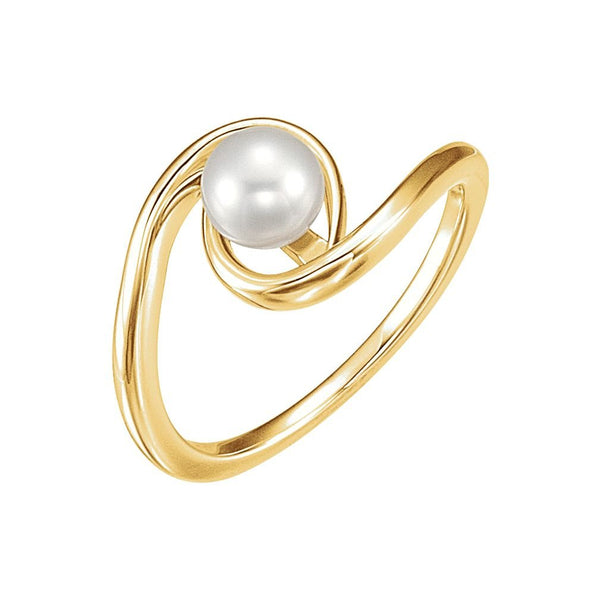 White Freshwater Cultured Pearl Bypass Ring, 14k Yellow Gold (5.5-6.00 mm)