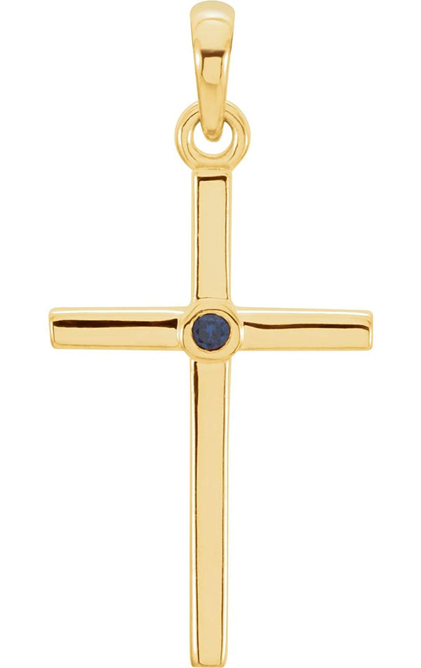 Blue Sapphire Inlay Cross 14k Yellow Gold Pendant (22.8x11.3MM)