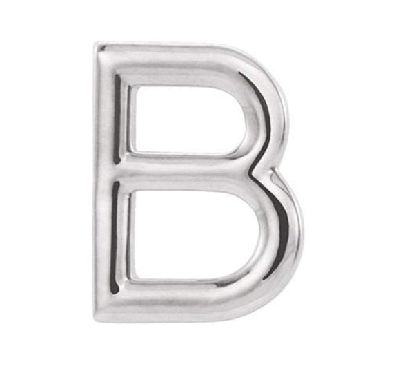 Initial Letter 'B' Rhodium-Plated 14k White Gold Stud Earring (Single Earring)