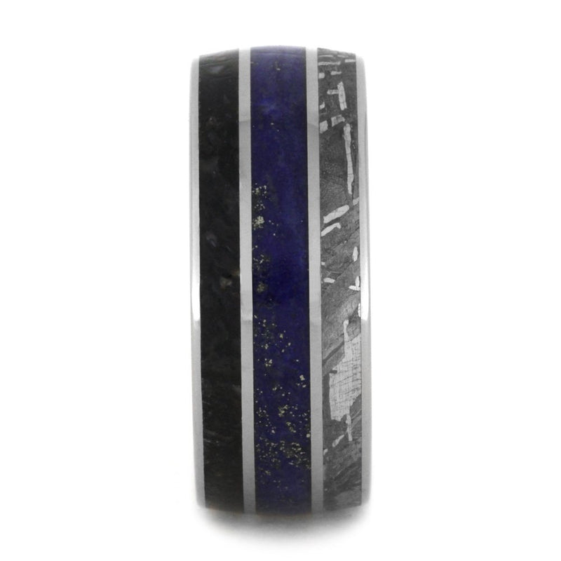 Dinosaur Bone, Gibeon Meteorite, Lapis Lazuli 10mm Comfort-Fit Titanium Wedding Band