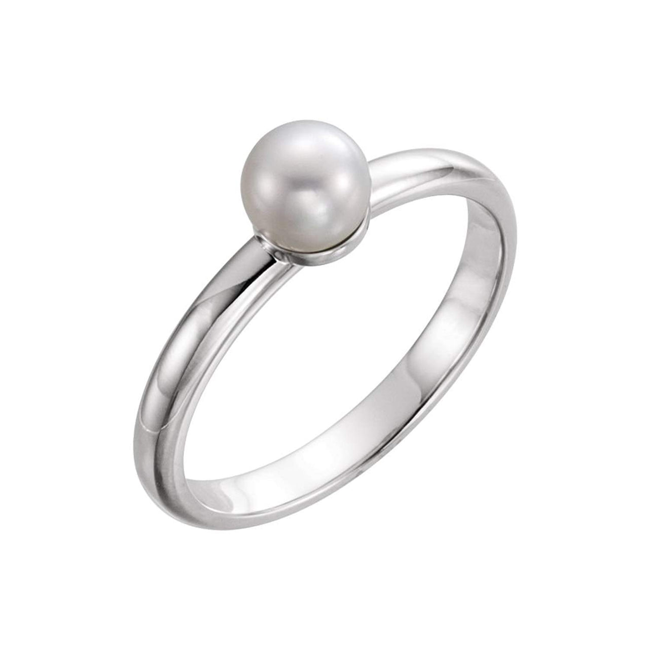 White Freshwater Cultured Pearl Solitaire Ring, Rhodium-Plated 14k White Gold (5.5-6mm) Size 7