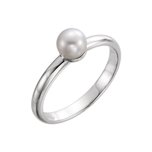 Platinum White Freshwater Cultured Pearl Solitaire Ring, (5.5-6mm) Size 7