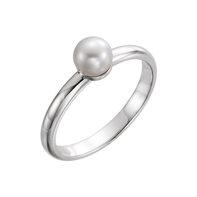 Platinum White Freshwater Cultured Pearl Solitaire Ring, (5.5-6mm) Size 7