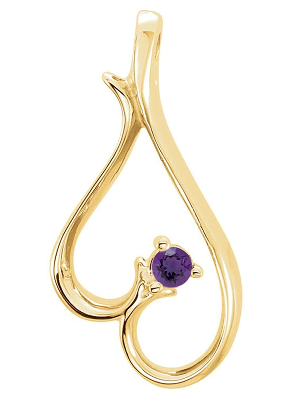 14k Yellow Gold Heart Amethyst Birthstone Necklace, 18"