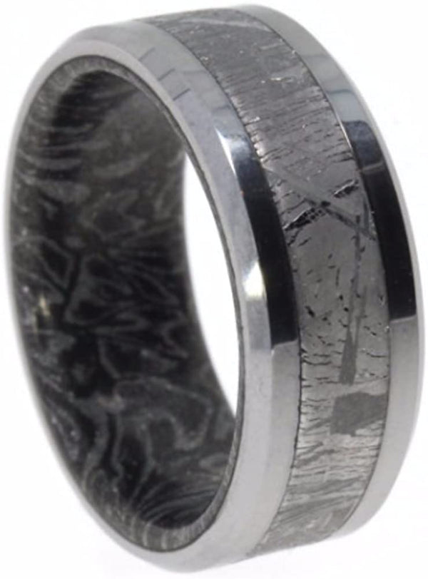 Gibeon Meteorite Inlay, Titanium 8mm Comfort-Fit Mokume Gane Band, Size 10.25