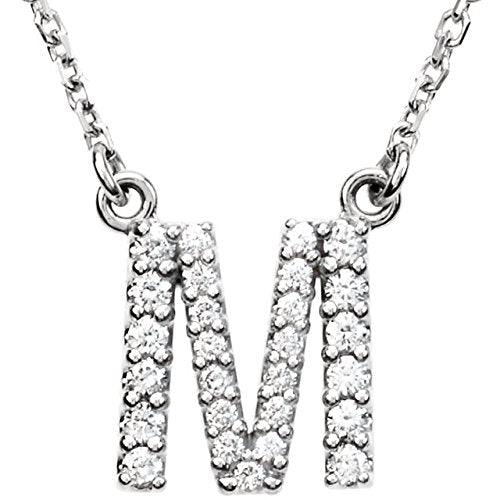 Diamond Initial 'M' Rhodium Plate 14K White Gold (1/5 Cttw, GH Color, I1 Clarity), 16.25"