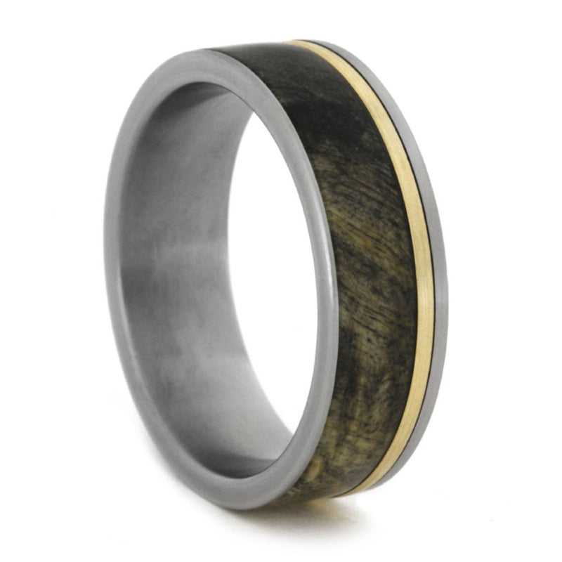 Buckeye Burl Wood, Bronze Pinstripe 7.5mm Comfort-Fit Titanium Brushed Band