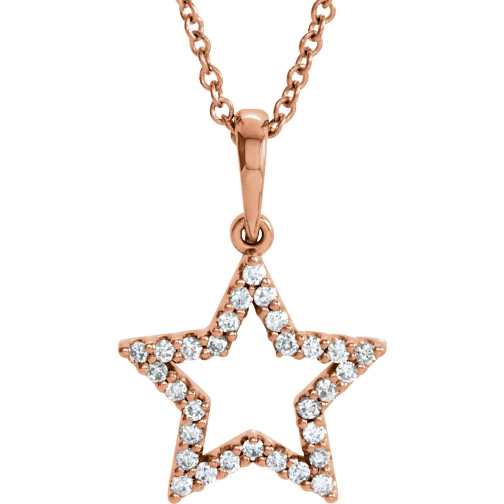 Petite Diamond Star 14k Rose Gold Pendant Necklace, 16" (1/6 Cttw)