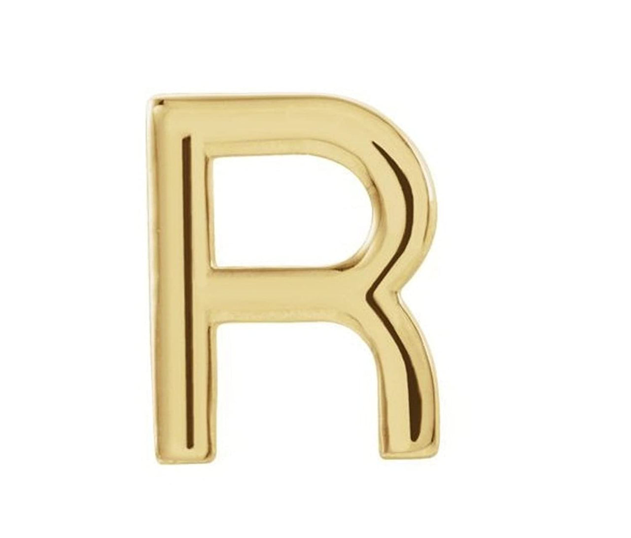 Initial Letter 'R' 14k Yellow Gold Stud Earring (Single Earring)