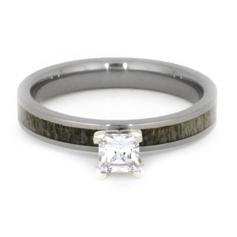 Princess-Cut Diamond, Deer Antler 4mm Comfort-Fit Titanium Engagement Ring