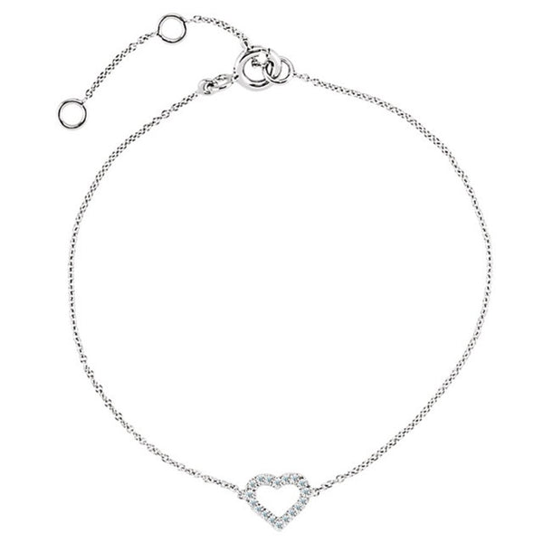 14k White Gold Diamond Open Heart Bracelet, 7" (.06 Cttw., HI Color, I1 Clarity)