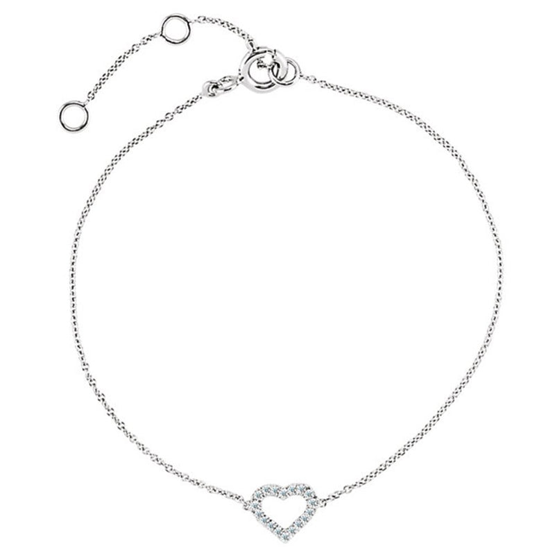 14k White Gold Diamond Open Heart Bracelet, 7" (.06 Cttw., HI Color, I1 Clarity)