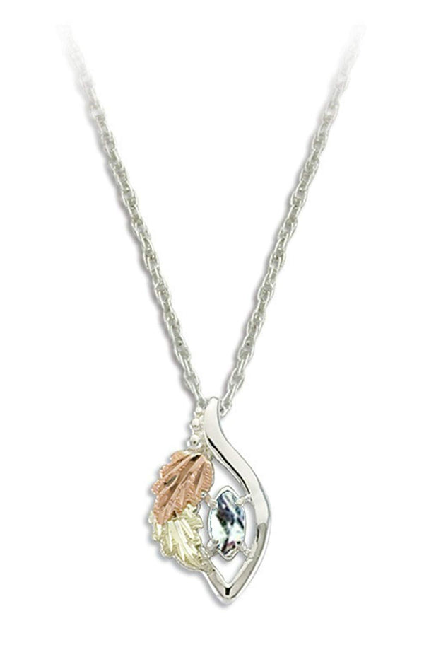 Ave 369 Created White Topaz Marquise April Birthstone Pendant Necklace, Sterling Silver, 12k Green and Rose Gold Black Hills Gold Motif, 18"