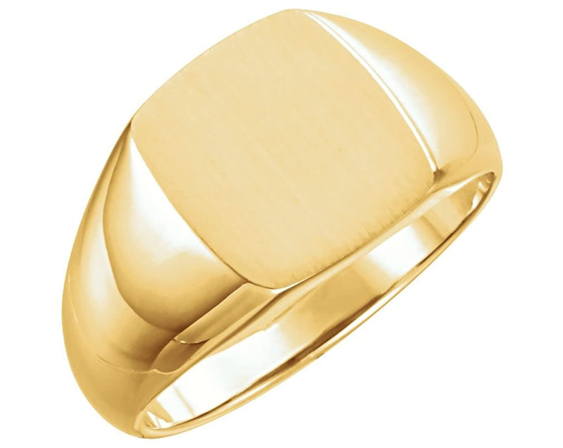Men's 14k Yellow Gold Brushed Signet Ring (13x12 mm) Size 11.5
