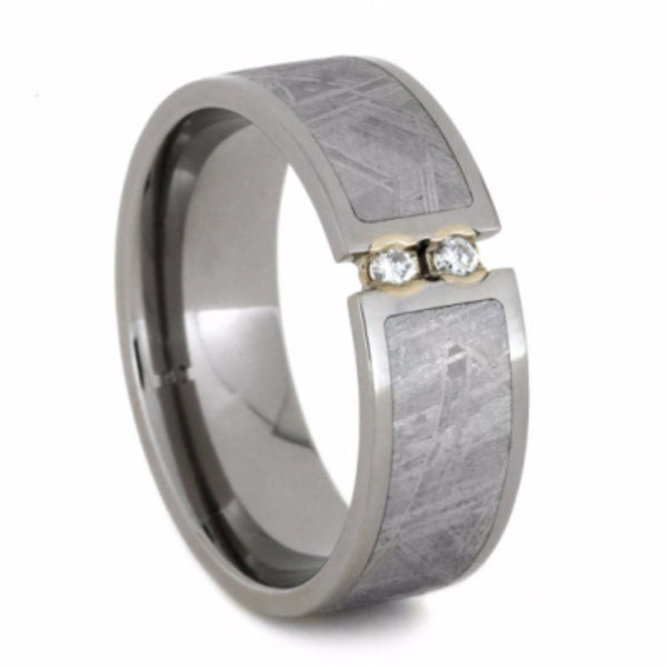 2-Stone Moissanite, Gibeon Meteorite 8mm Comfort-Fit Titanium Wedding Band