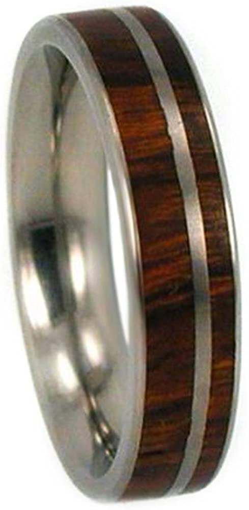 Ironwood Inlay, Titanium Pinstripe 5mm Comfort Fit Slender Ring, Size 5.5
