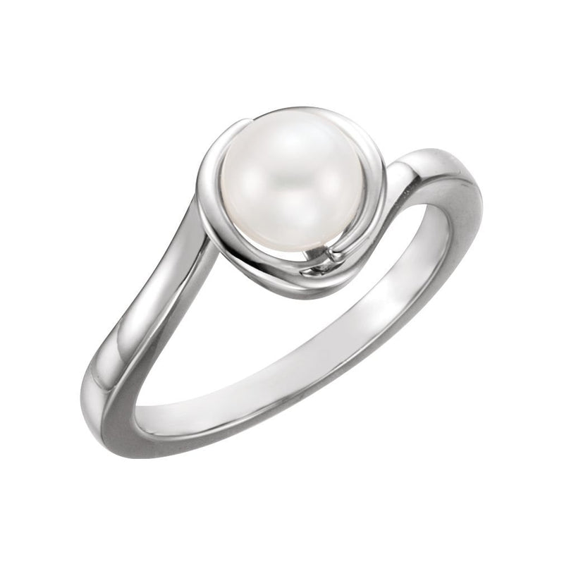 White Freshwater Cultured Pearl Bypass Ring, Sterling Silver (6.5-7mm) Size 6.75