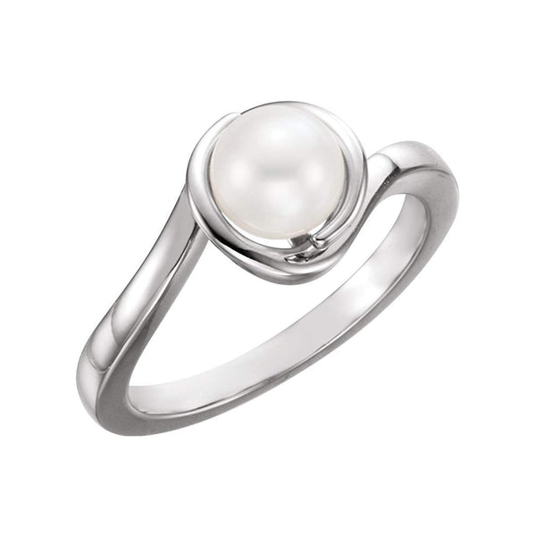 White Freshwater Cultured Pearl Bypass Ring, Rhodium-Plated 14k White Gold (6.5-7mm)