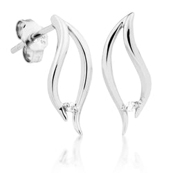 Diamond Anticlastic Earrings, Rhodium Plated Sterling Silver
