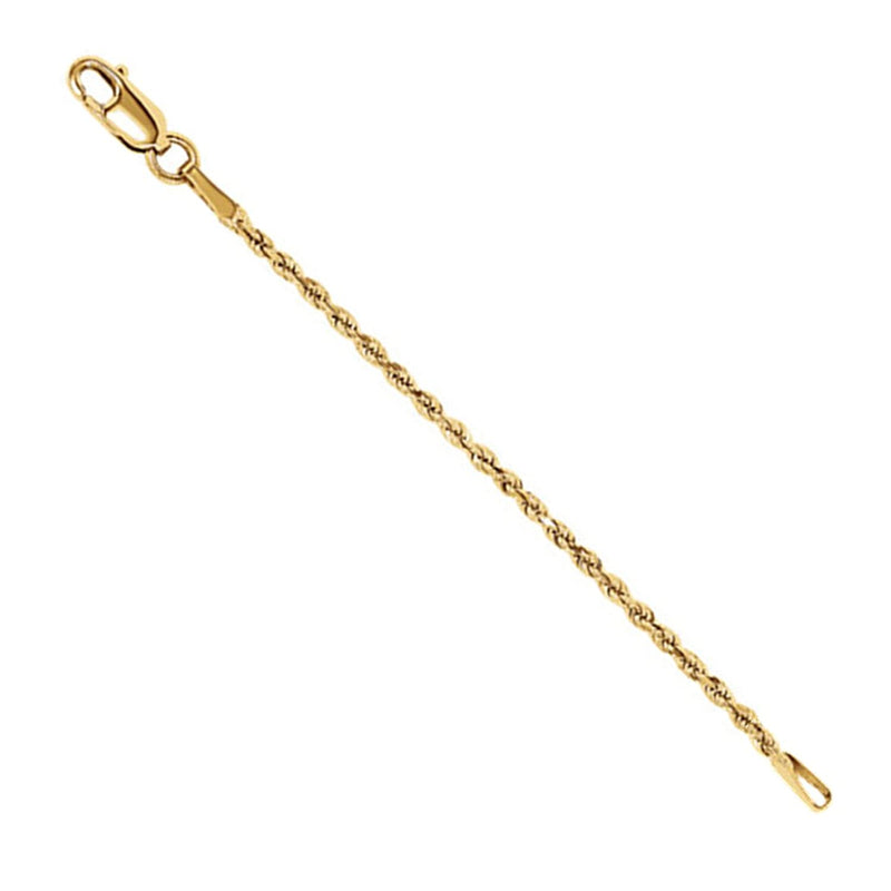 14k Yellow Gold 1.6mm Diamond-Cut Rope Extender Safety Chain, 2.25"