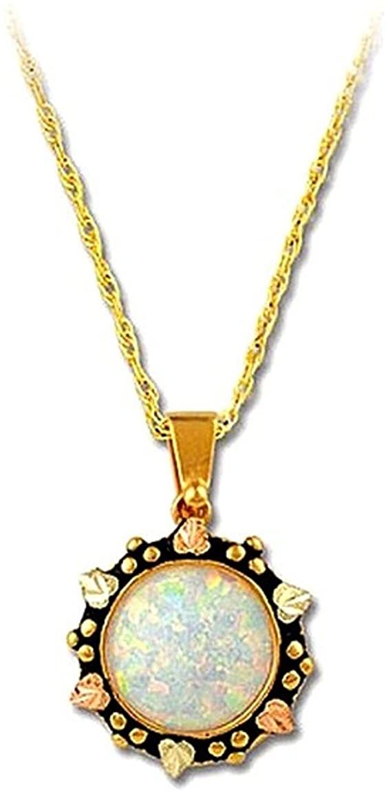 Inlaid Lab Created Opal Pendant Necklace, 10k Yellow Gold, 12k Green and Rose Gold Black Hills Gold Motif, 18"