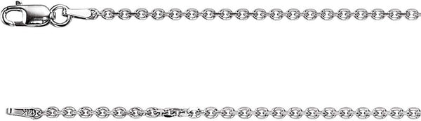 1.75mm 14k White Solid Diamond Cut Cable Chain Bracelet, 7"