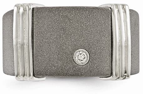 Edward Mirell Titanium and Sterling Silver Diamond 12mm Signet Band (0.06 CT)