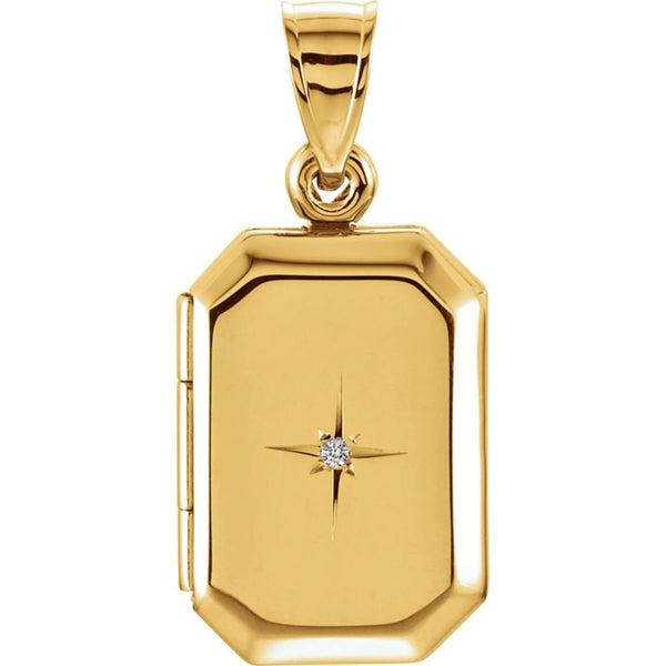 14k Yellow Gold Rectangle Diamond Statement Locket