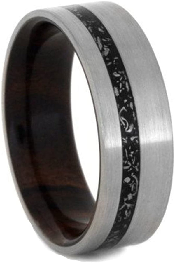 Black Stardust, Ironwood Sleeve 7mm Comfort-Fit Brushed Titanium Wedding Band, Size 11.75