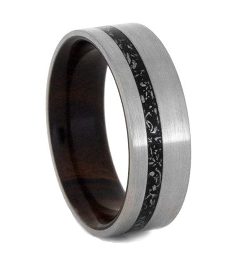 Black Stardust, Ironwood Sleeve 7mm Comfort-Fit Brushed Titanium Wedding Band