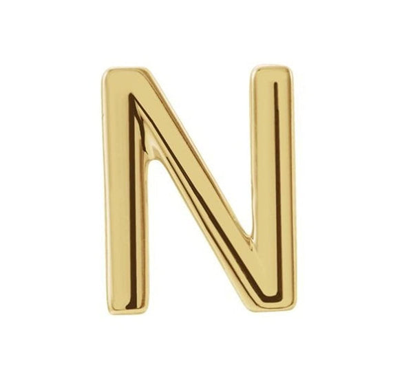 Initial Letter 'N' 14k Yellow Gold Stud Earring (Single Earring)