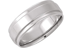 Grooved Flat Edge Comfort Fit Band, Rhodium-Plated 14k White Gold 5.5mm, Size 9