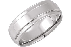 Grooved Flat Edge Comfort Fit 14k White Gold Band 7.5mm, Size 15