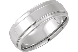 Grooved Flat Edge Comfort Fit 14k White Gold Band 7.5mm, Size 9.5