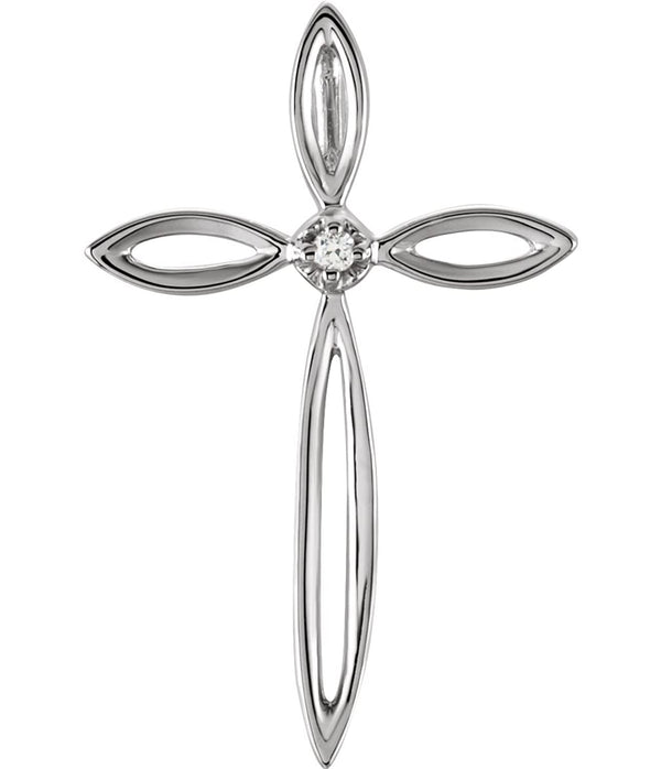 Diamond Solitaire Knot Cross Pendant, Rhodium-Plated 14k White Gold (.01 Ct, G-H Color, SI1 Clarity)