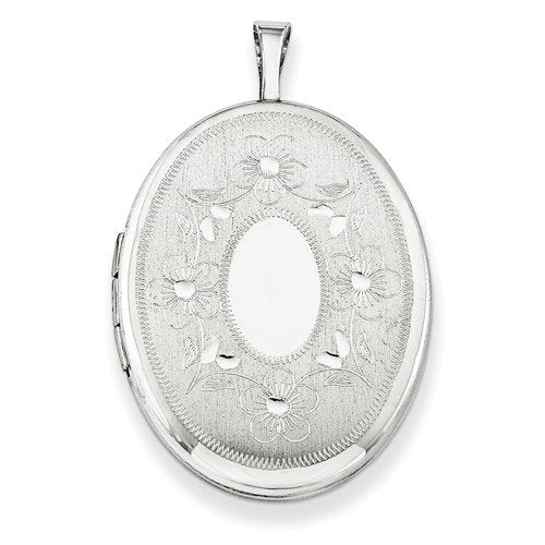 Sterling Silver Oval Locket with Embossed Flowers Necklace, 18"