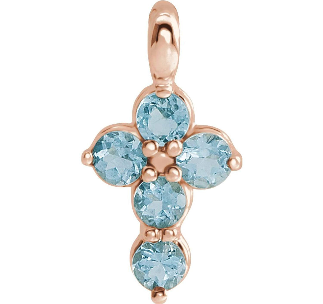 Round Aquamarine Cross 14k Rose Gold Pendent (11.50X6.15 MM)