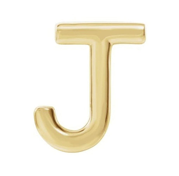 Initial Letter 'J' 14k Yellow Gold Stud Earring (Single Earring)