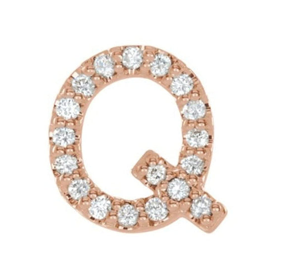 14k Rose Gold Diamond Letter 'Q' Initial Stud Earring (Single Earring) (.08 Ctw, GH Color, I1 Clarity)
