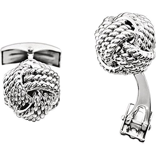 Rope Trim Love Knot Rhodium-Plated 14k White Gold Cuff Links, 15MM